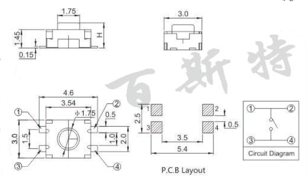 輕觸開關TS-1185參考圖紙 輕觸開關TS-1185參考圖紙