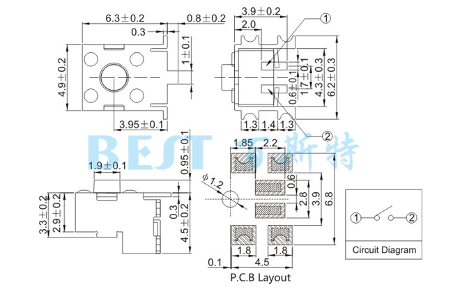 輕觸開關TS-1102F參考圖紙 輕觸開關TS-1102F參考圖紙